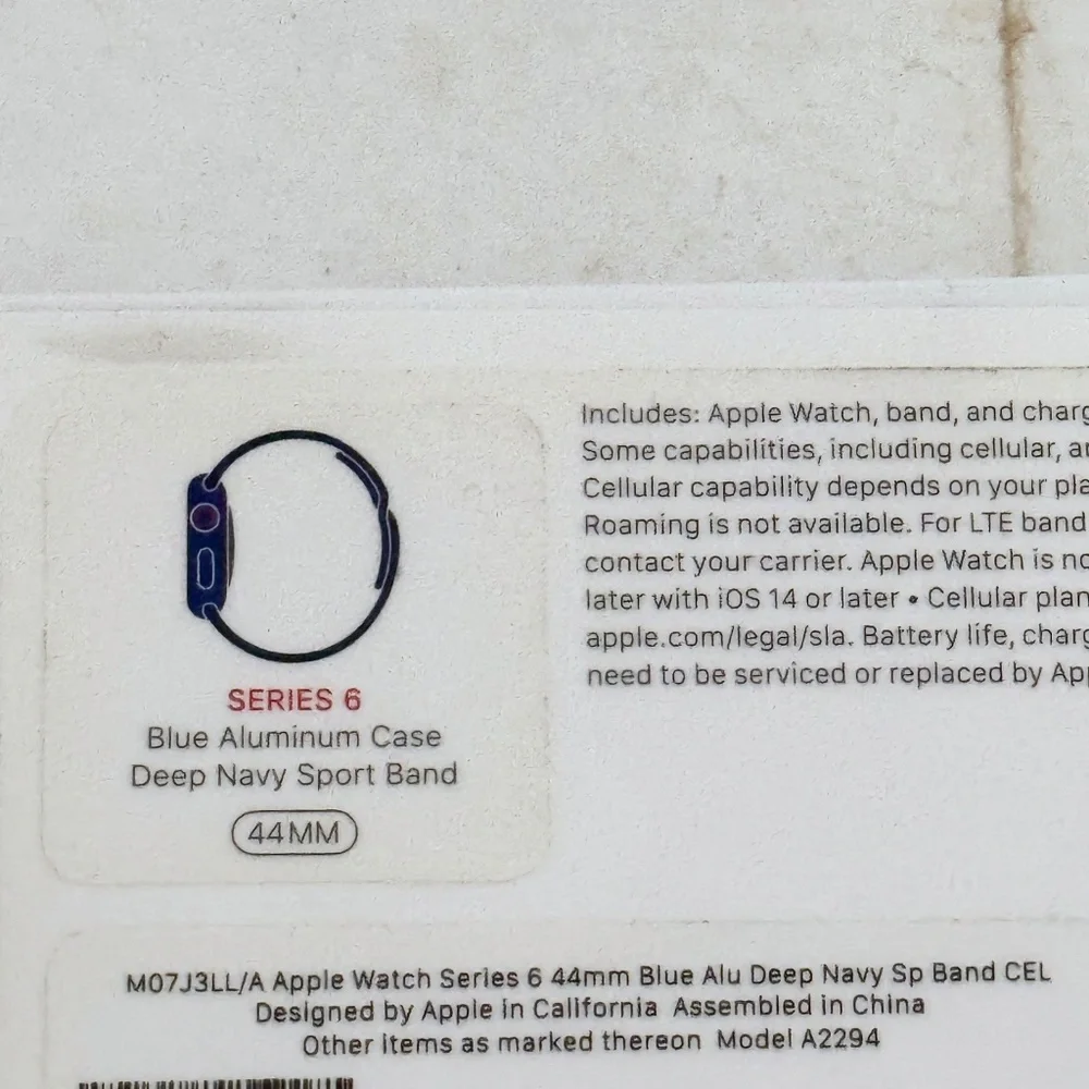 Apple Series 6 Watch Blue Aluminum Case GPS Cellular 44 MM Sport Band EUC